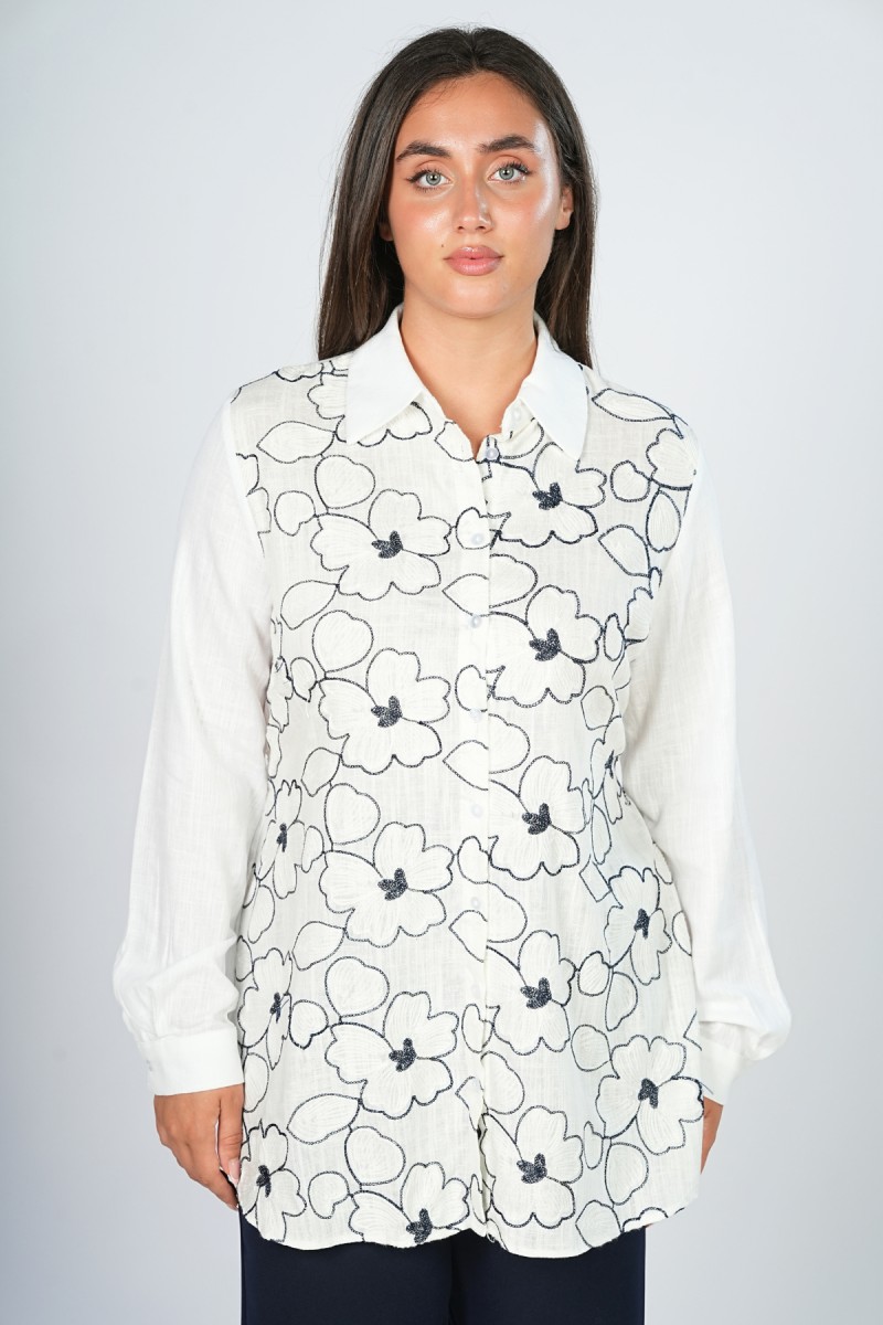 Chemise à Broderies Florales en Viscose