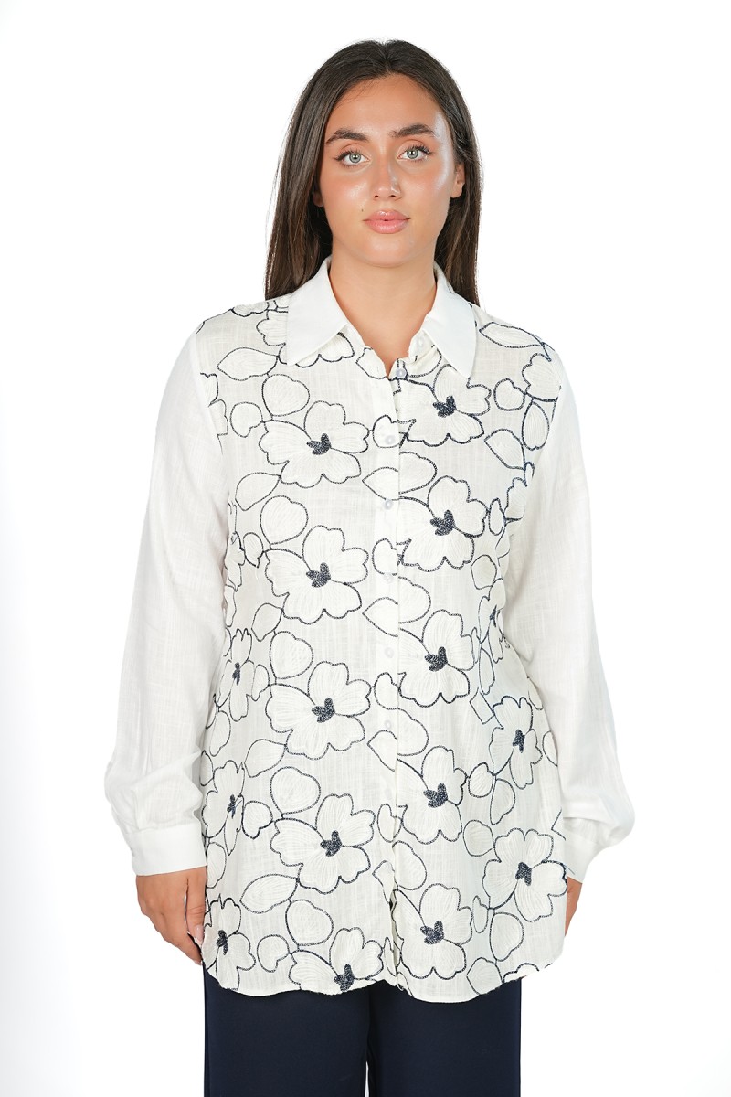 Chemise à Broderies Florales en Viscose