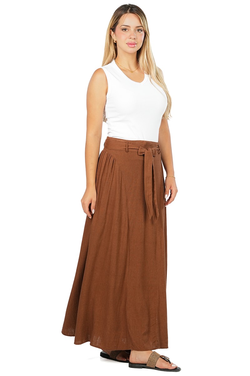 Jupe Ceinturée à Nouer en Lin Viscose