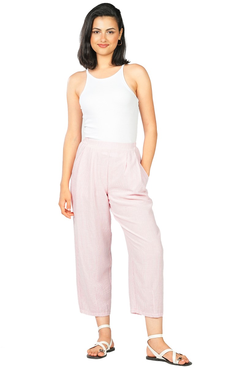 Pantalon Barrel Rayé en Aspet Lin