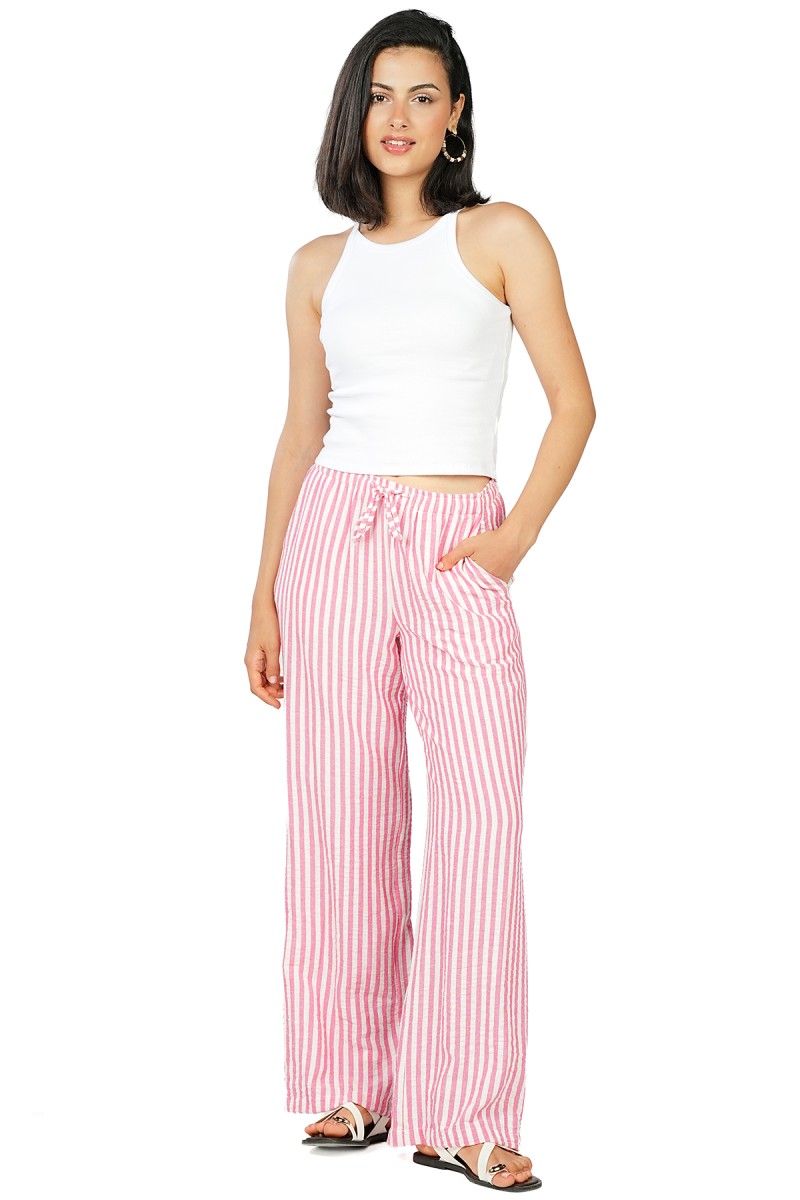 Pantalon Large Rayé en Aspet Lin