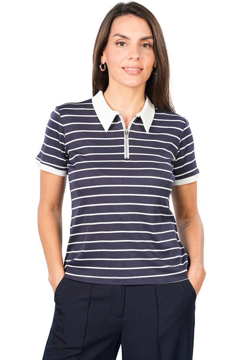 T-shirt Rayé à Col Zippé