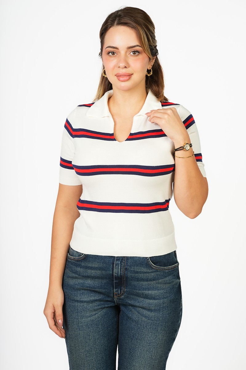 T-shirt Rayé en Laine Viscose
