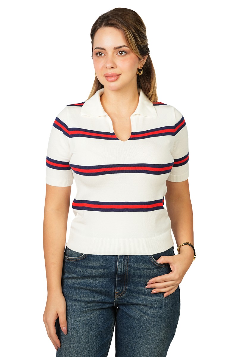 T-shirt Rayé en Laine Viscose