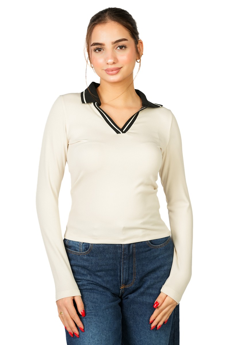 Pull Slim Fit à Col V Contrasté
