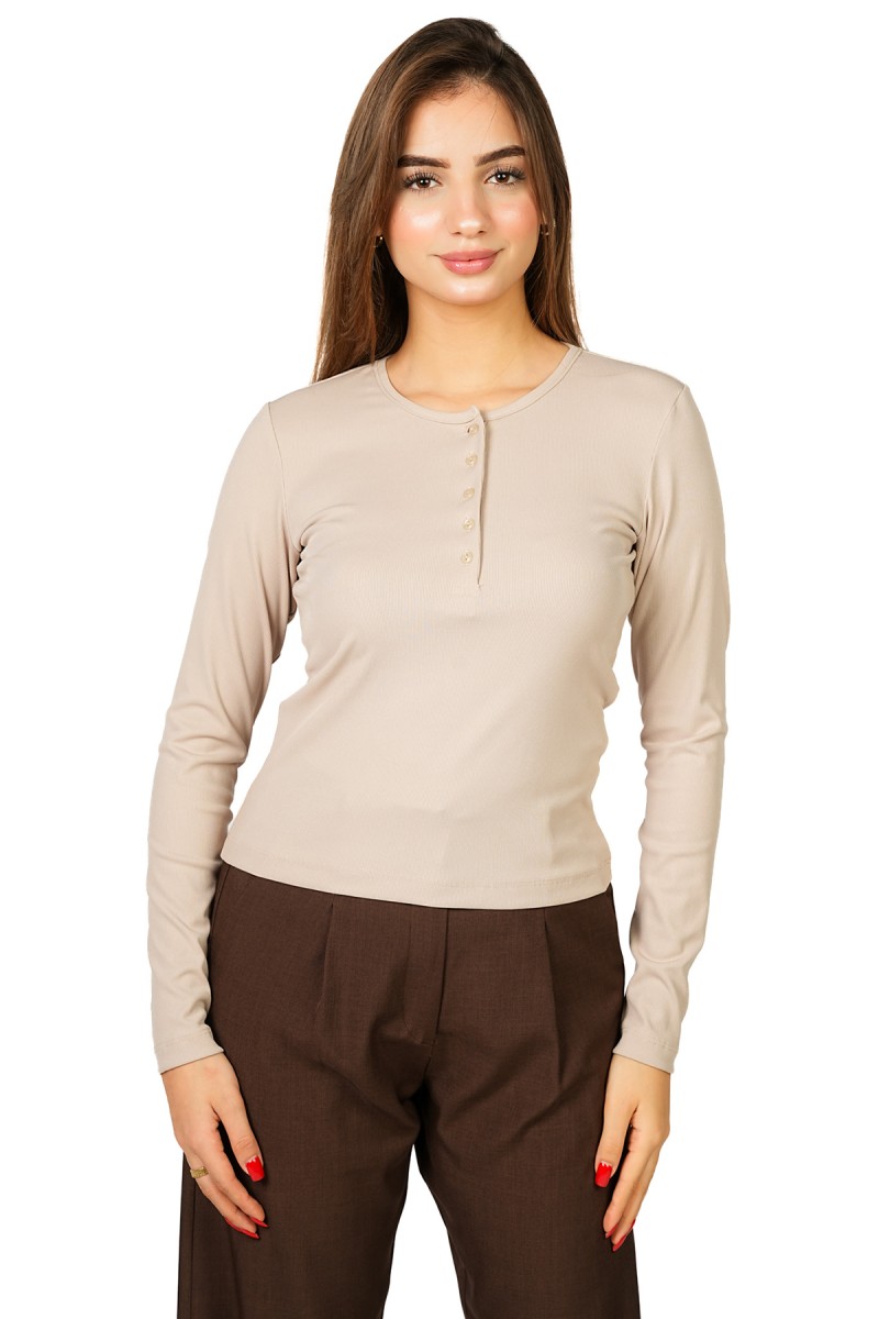 Pull Ajusté Côtelé à Boutons
