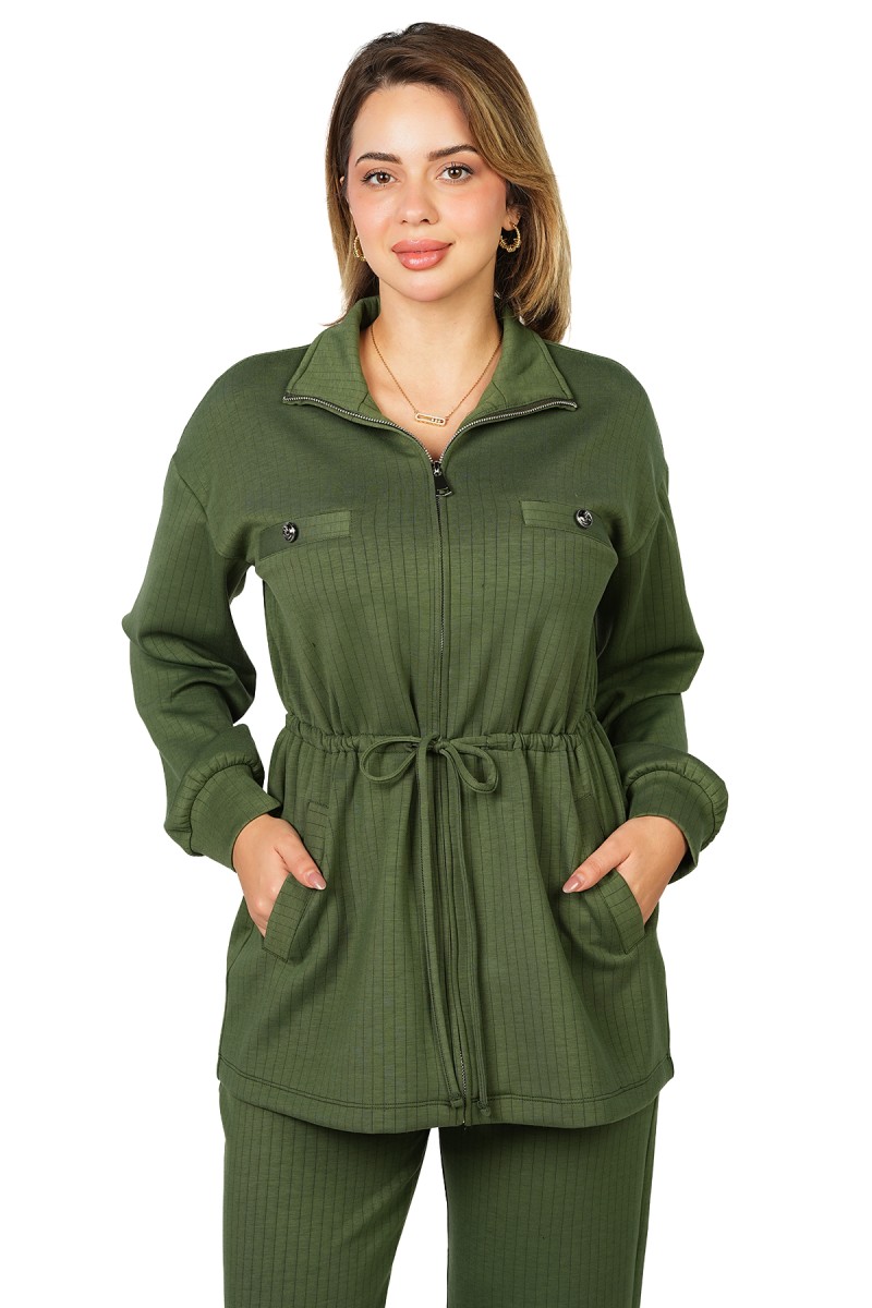 Veste Large Zippée à Lacet