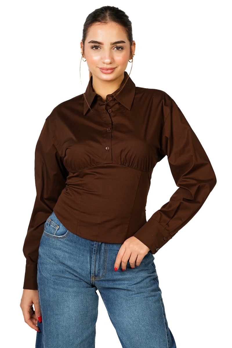 Chemise à Manches Longues Effet Corset