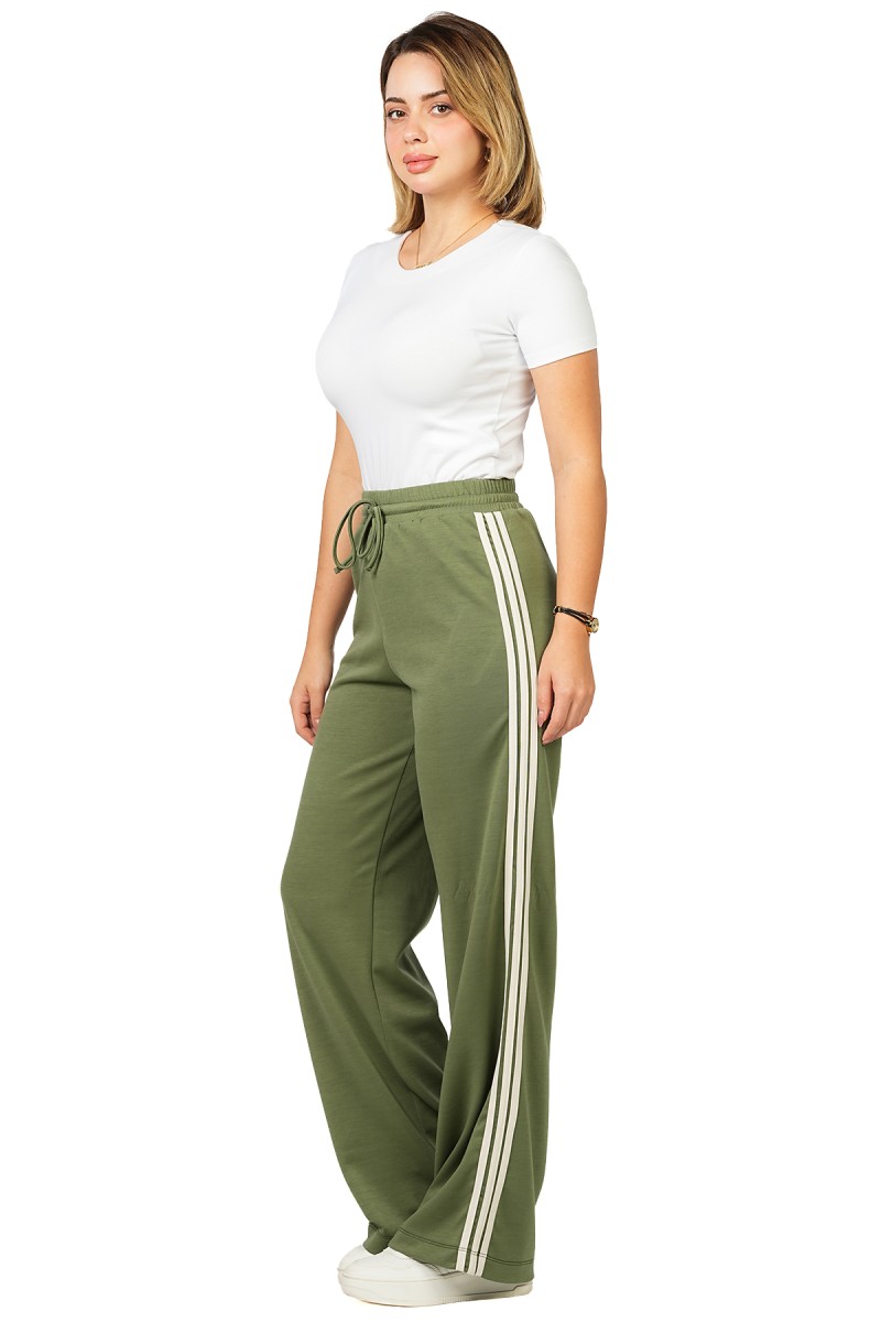 Pantalon Large à Bandes Contrastées